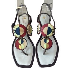 Tory Burch Marquetry Disk Sandals Slingback Art Heels 7